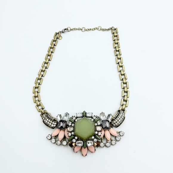 J. Crew Blue Peach Pink Antique Gold Tone Chain Link Statement Necklace - Picture 3 of 10